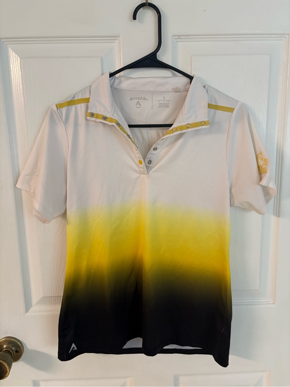 Antigua Silky feeling White Polo with Yellow Trim